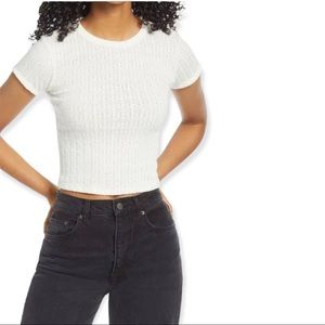 All in Favor Rib Pointelle Cream Crop T-Shirt